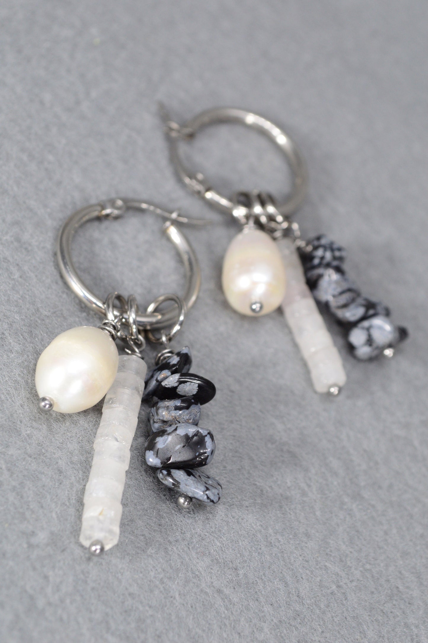 Baroque pearl coral boho earrings. Stylish ethnic earrings for casual festival wear. 5cm - 2"
