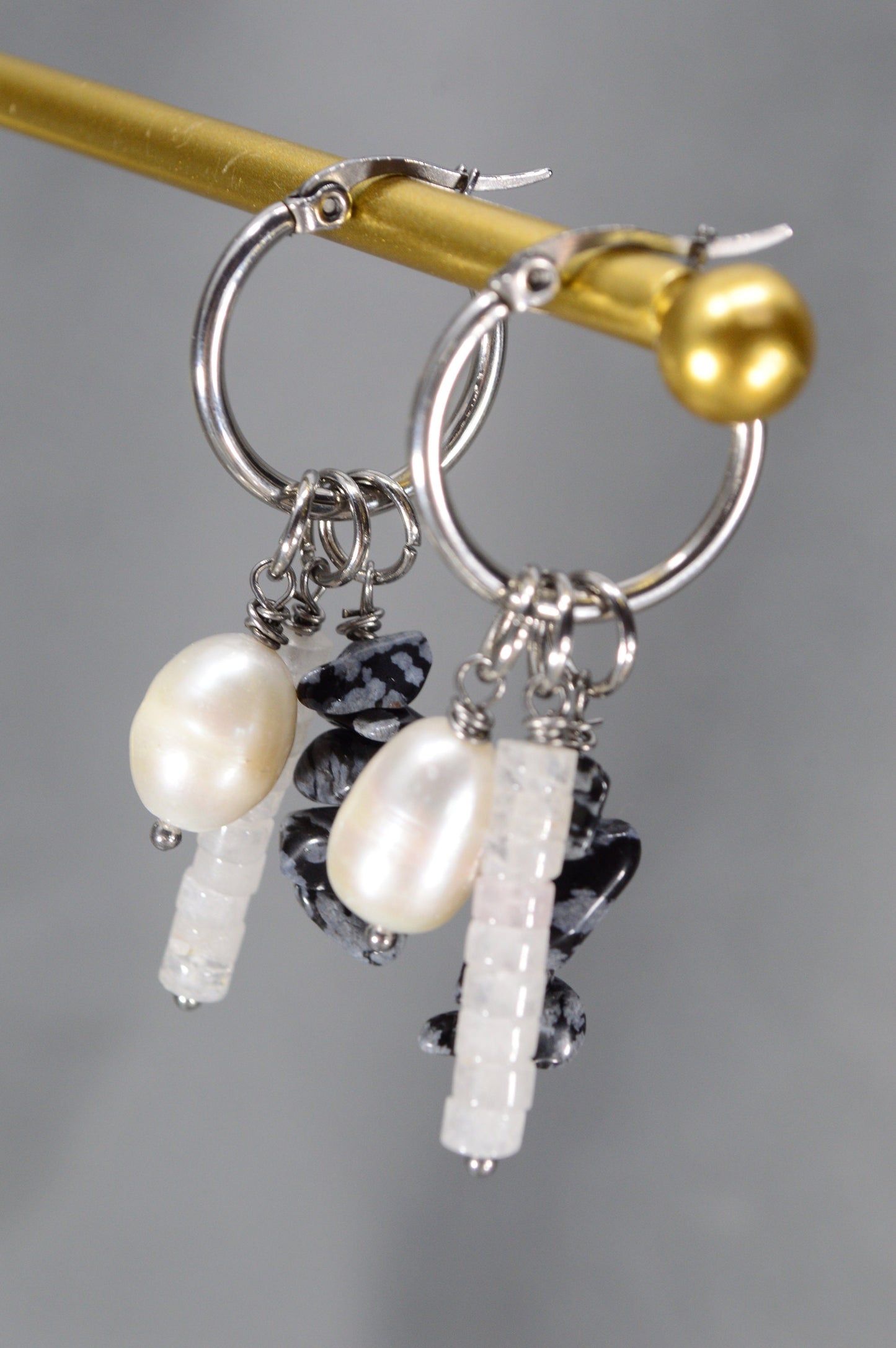Baroque pearl coral boho earrings. Stylish ethnic earrings for casual festival wear. 5cm - 2"