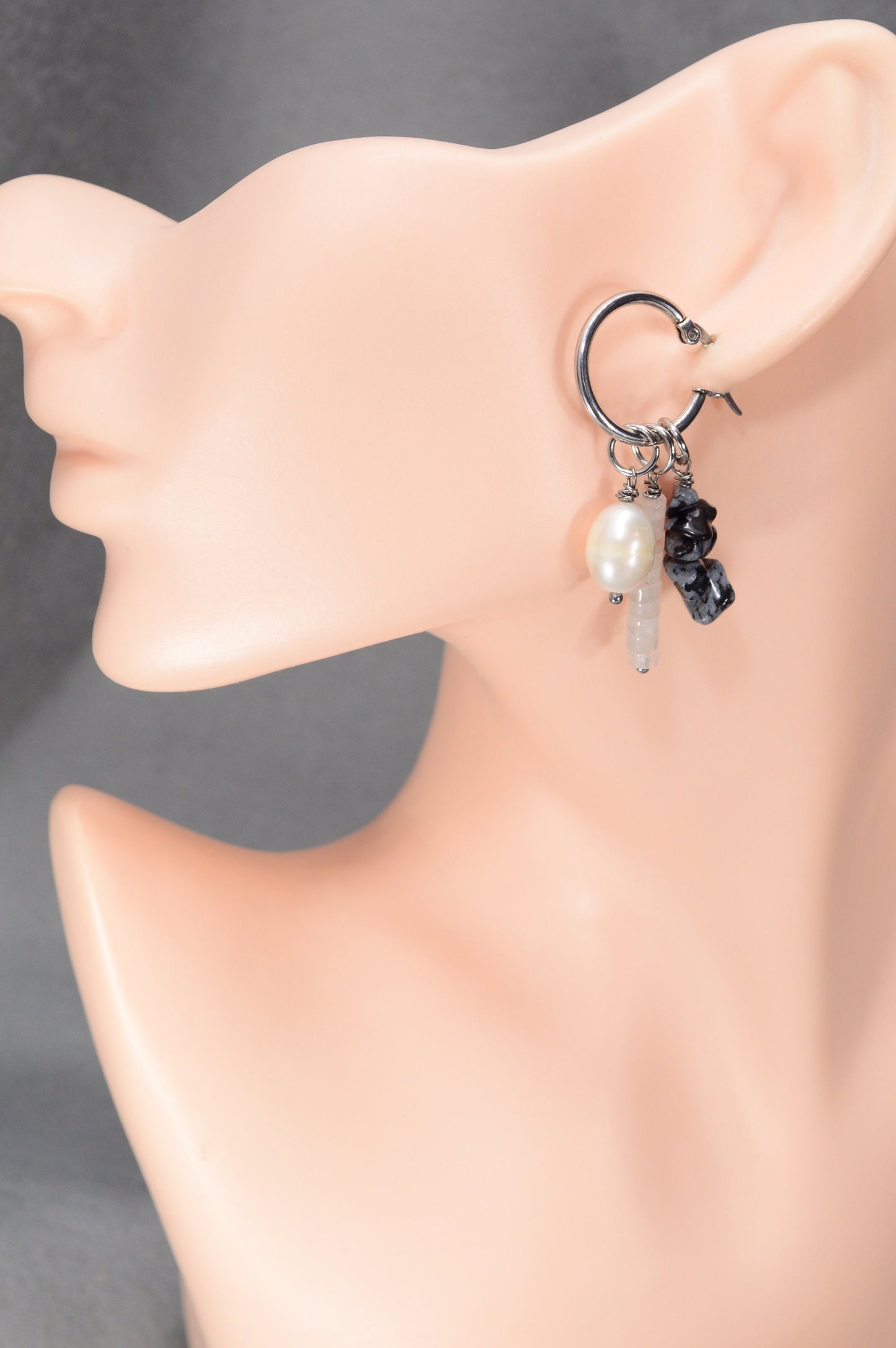 Baroque pearl coral boho earrings. Stylish ethnic earrings for casual festival wear. 5cm - 2"