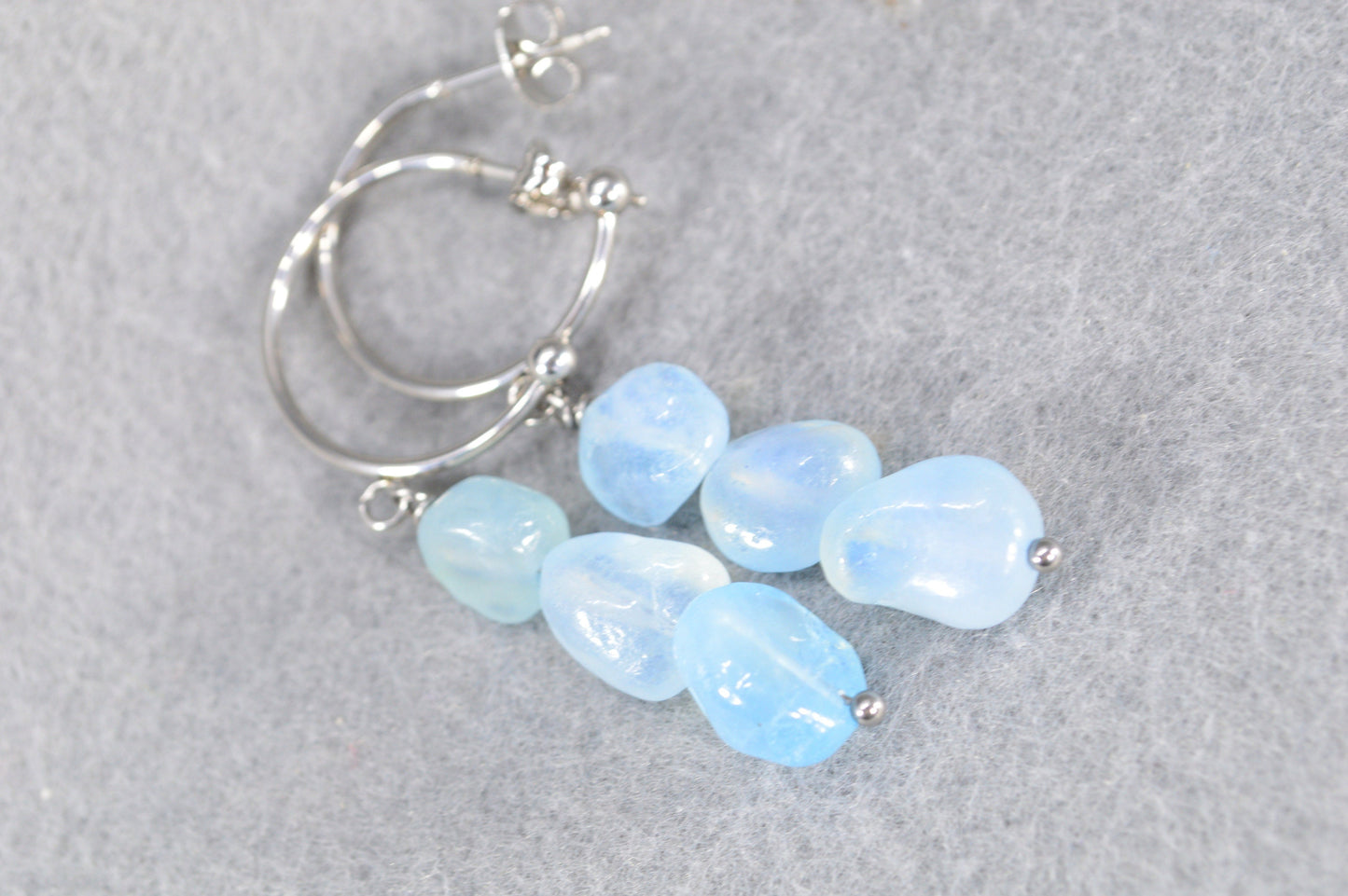 Aquamarine earrings. Trendy accessories with unique stones. Boho chic earrings 5.5cm - 2.1"