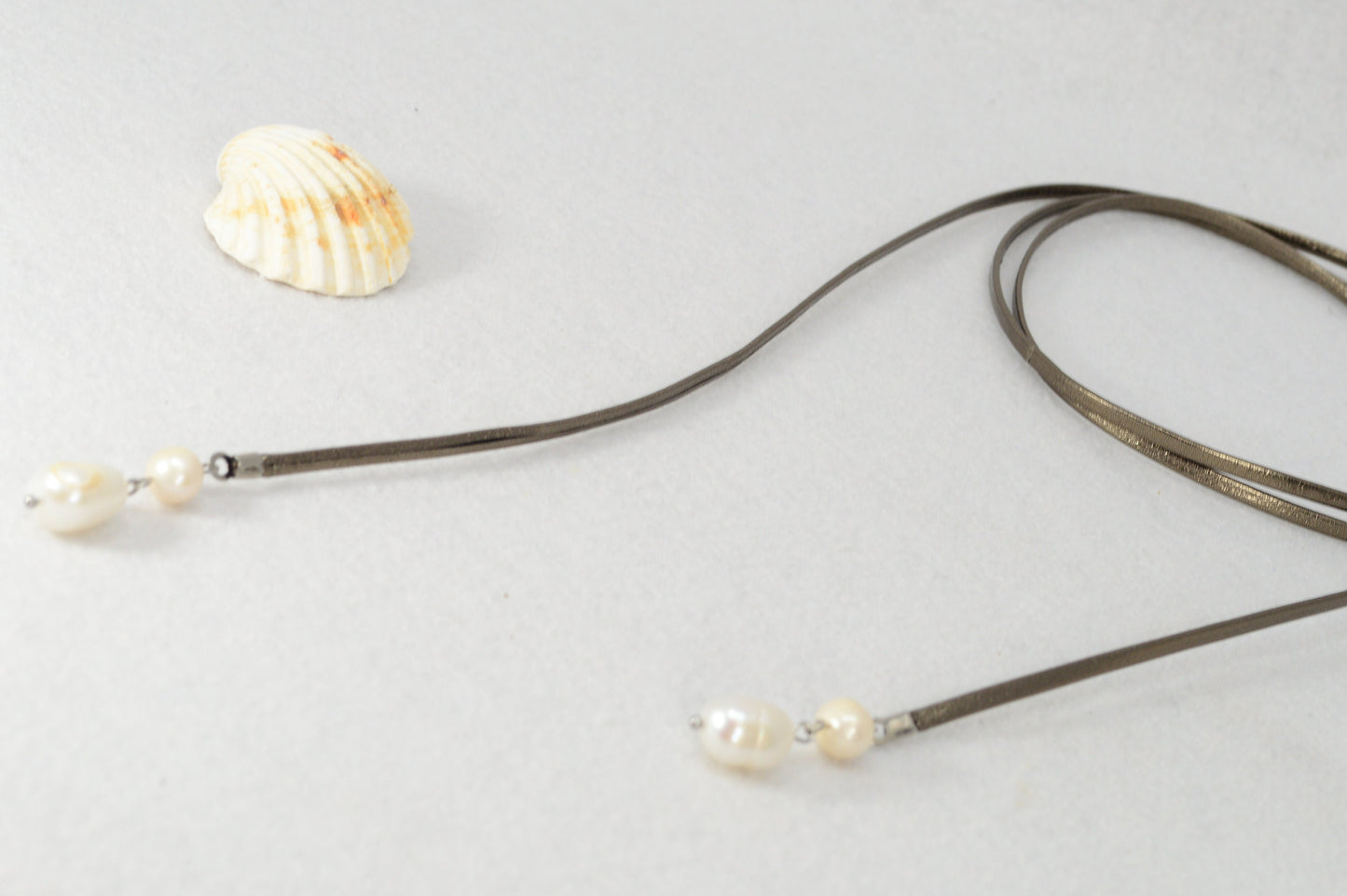 Long Sexy leather Y necklacr with freshwater pearls, a unique jewelry piece for creating trendy and bold looks. About 120cm - 47".
