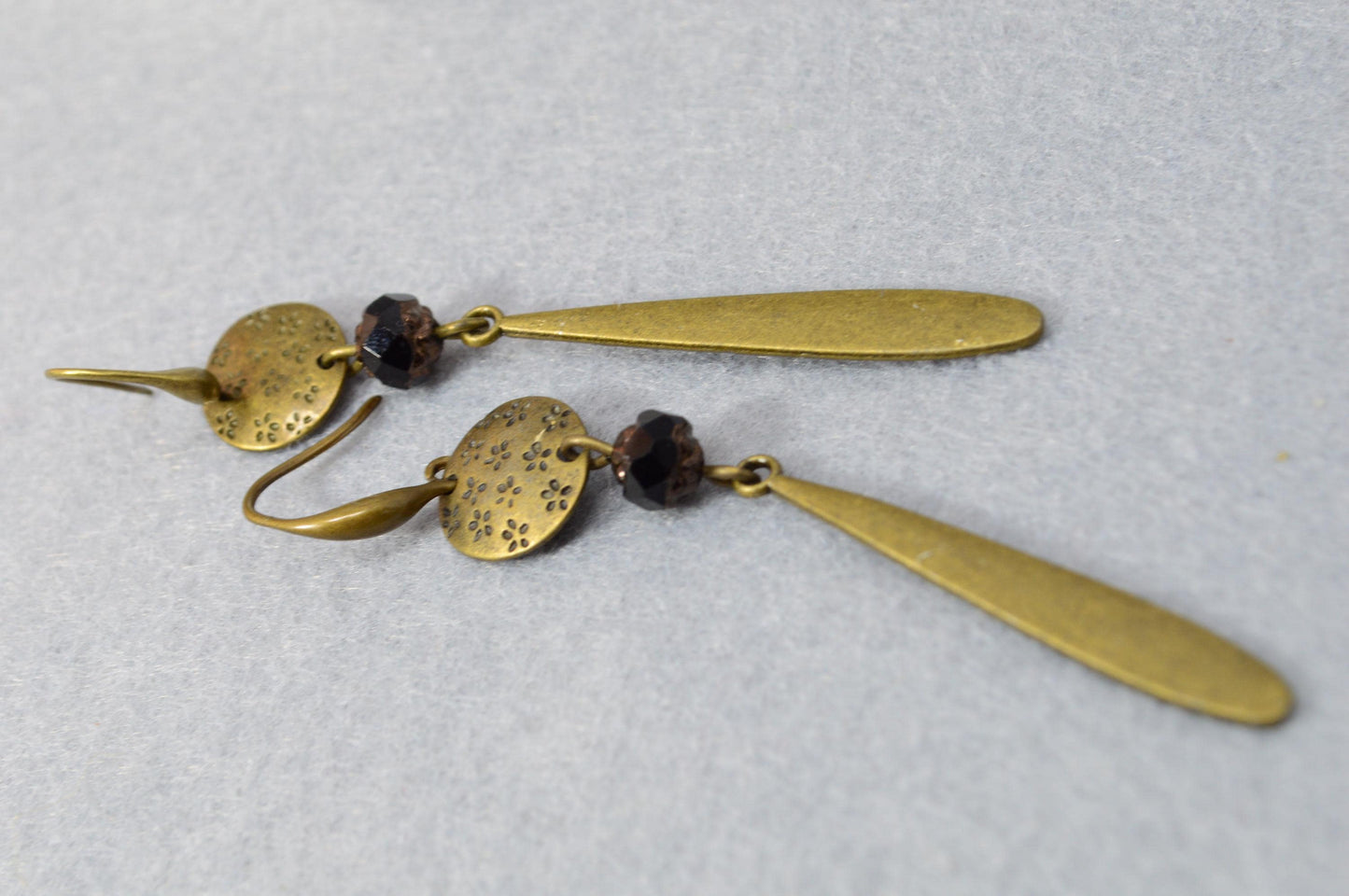 Antique Bronze Dangle Earrings with Czech Glass Beads – Boho Chic, Vintage-Inspired. 9cm - 3.5"