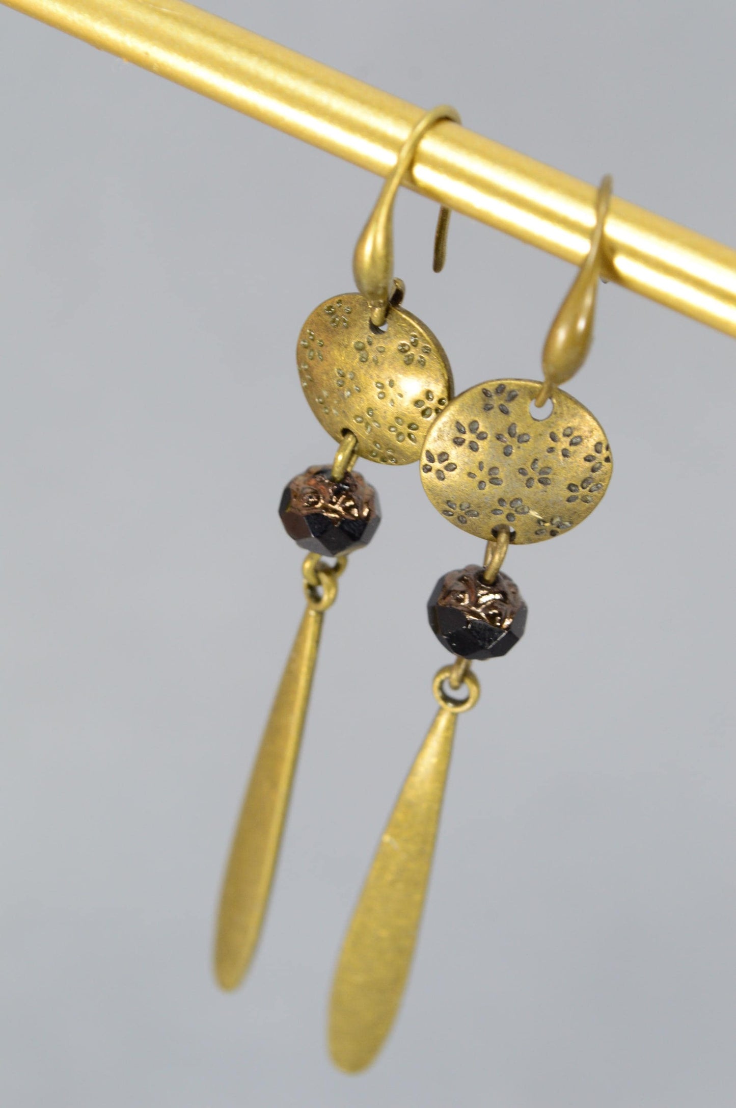 Antique Bronze Dangle Earrings with Czech Glass Beads – Boho Chic, Vintage-Inspired. 9cm - 3.5"
