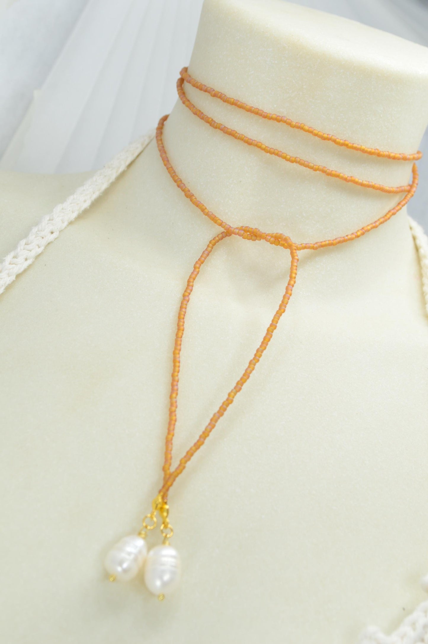NEW - Boho Choker Necklace with Freshwater Pearls & Seed Beads | Handmade Y Necklace | Festival Jewelry | Sexy Accessory - 110cm - 44"