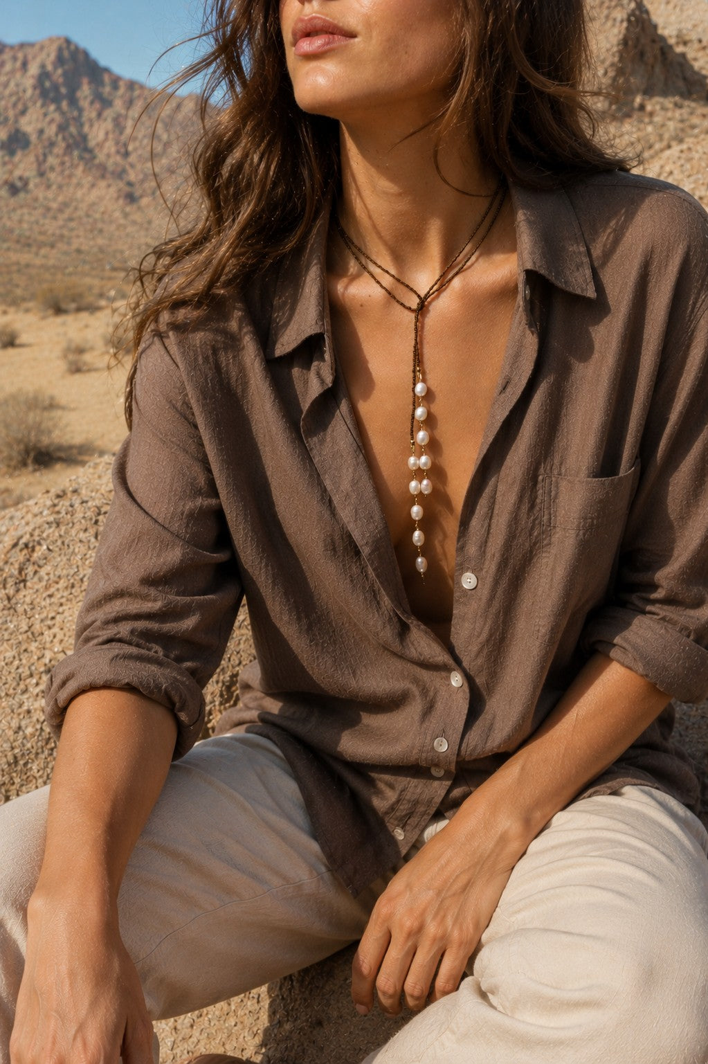 Brown Beaded Freshwater Pearl Lariat Necklace – Adjustable Y Necklace