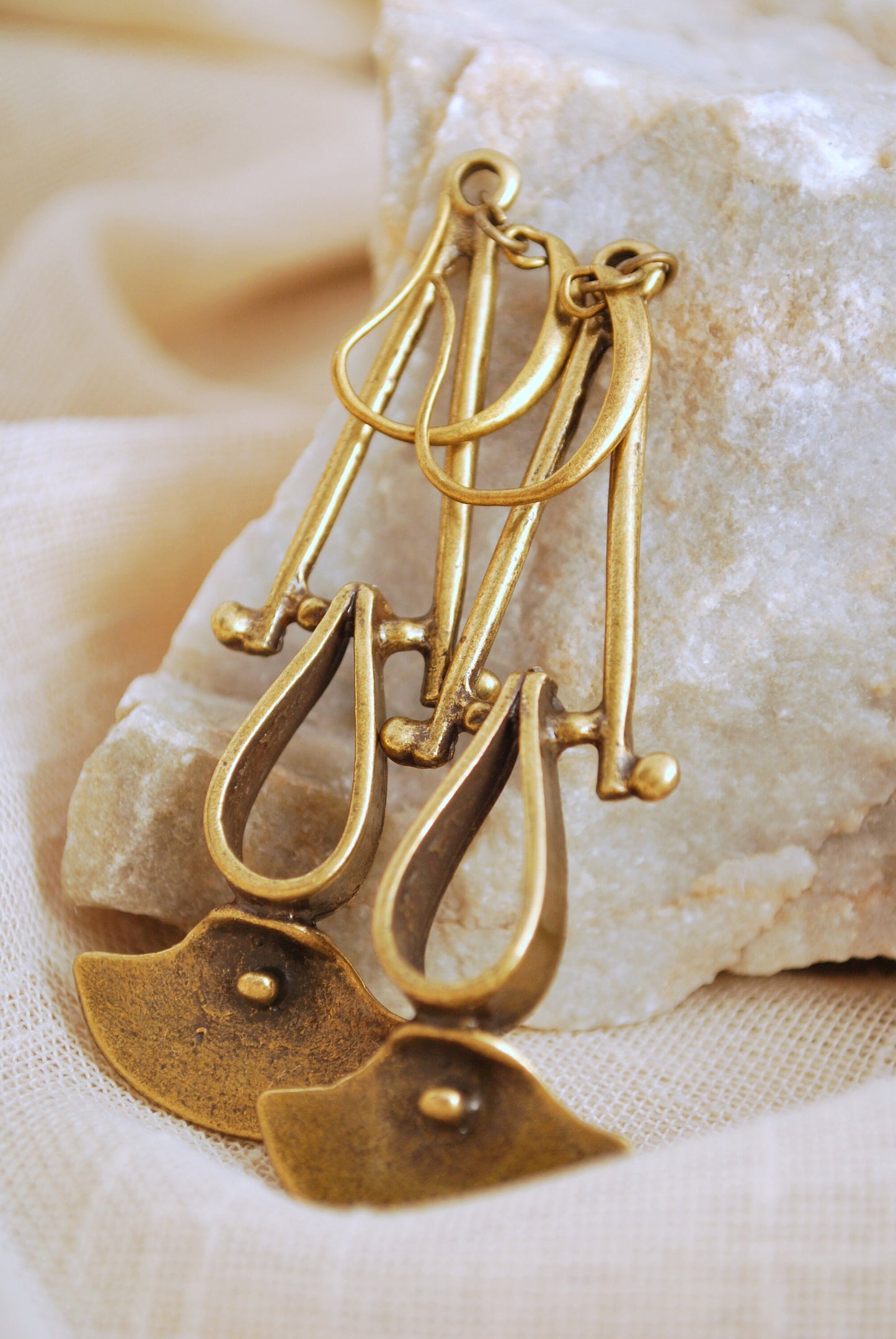 Geometric bronze dangle earrings, statement tribal jewelry, limited edition Estibela original