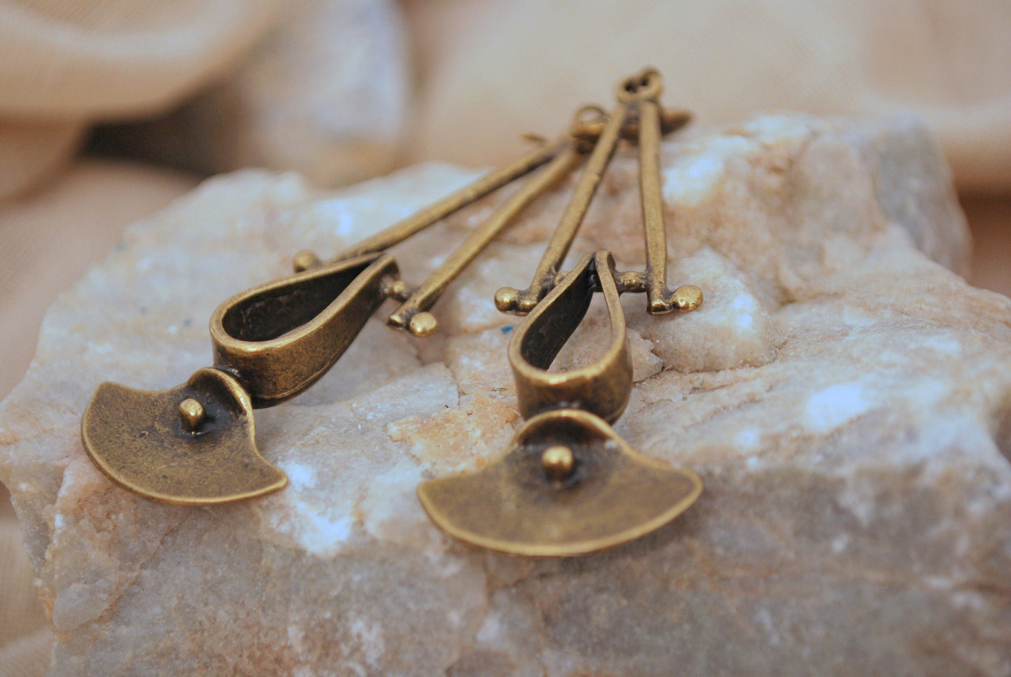 Geometric bronze dangle earrings, statement tribal jewelry, limited edition Estibela original
