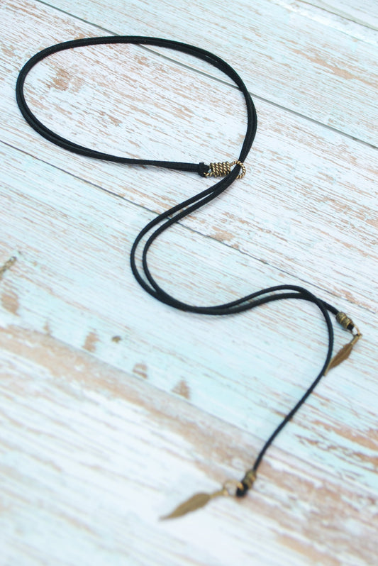 Long black leather choker necklace, Beach wrap necklace,Cowgirl style,  Estibela design