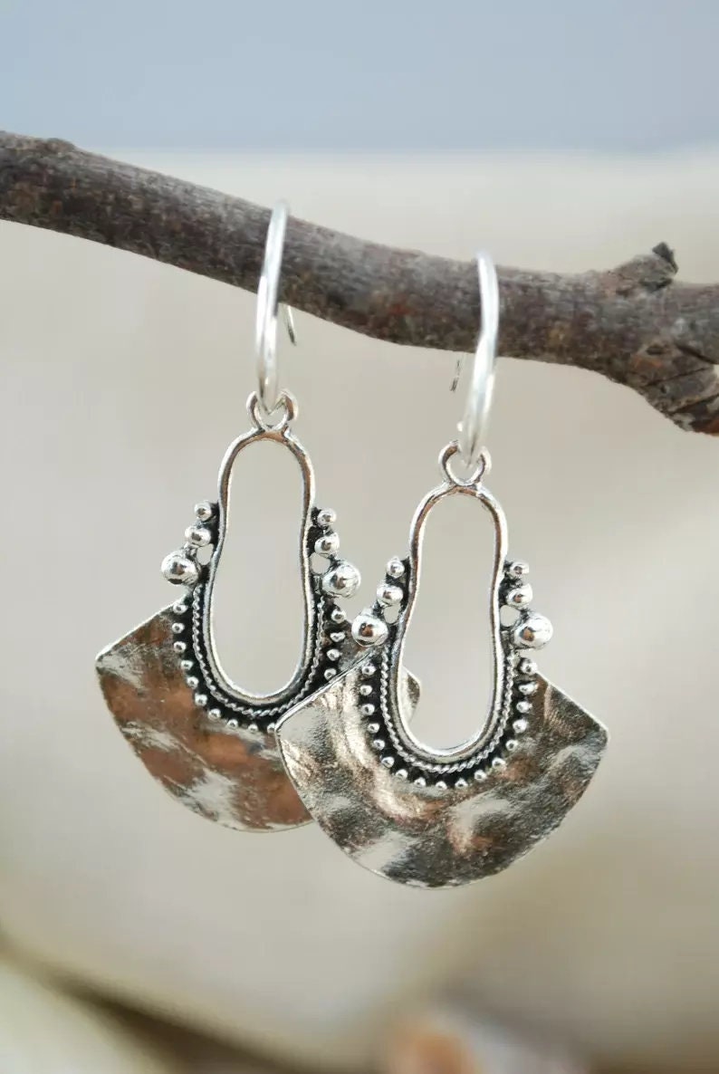Ethnic Bronze Tribal Earrings, Statement Jewelry, oriental boho dangle earrings. Dline 5 cm - 2"