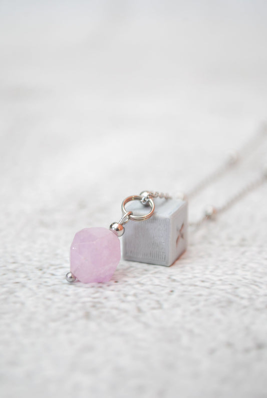 Super seven stone necklace, lavander stone pendant, stainless steel chain, minimalist tiny jewelry,