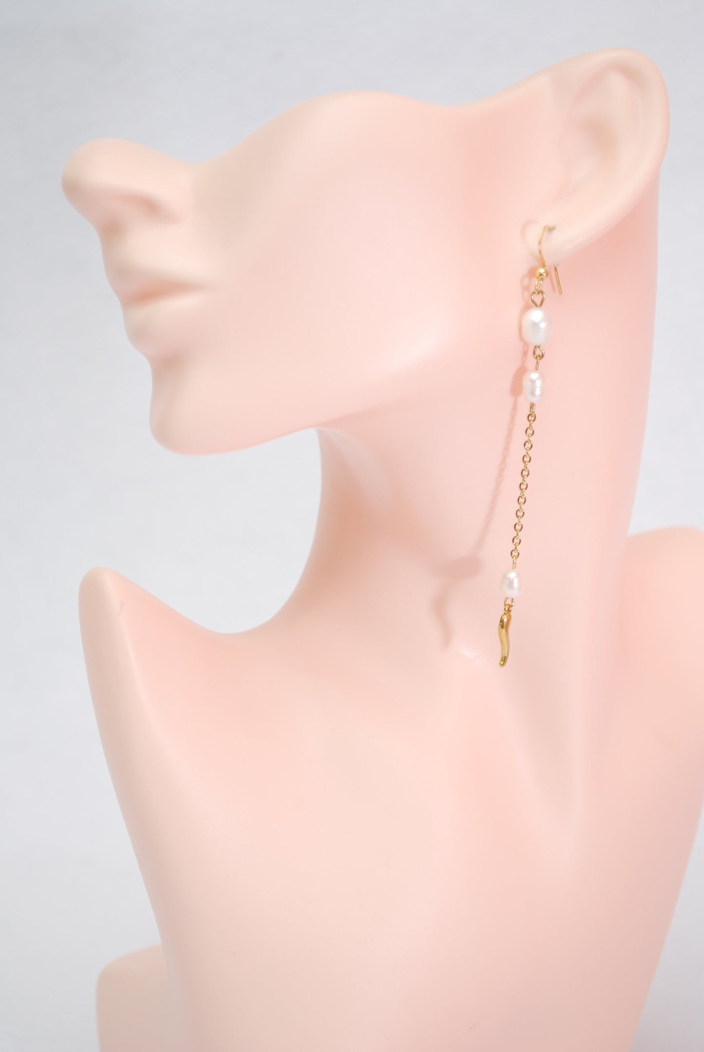 Ascetic Rustic Bohemian Earrings with Freshwater Pearls and Gold Plated Stainless Steel - 4 Inches Long
