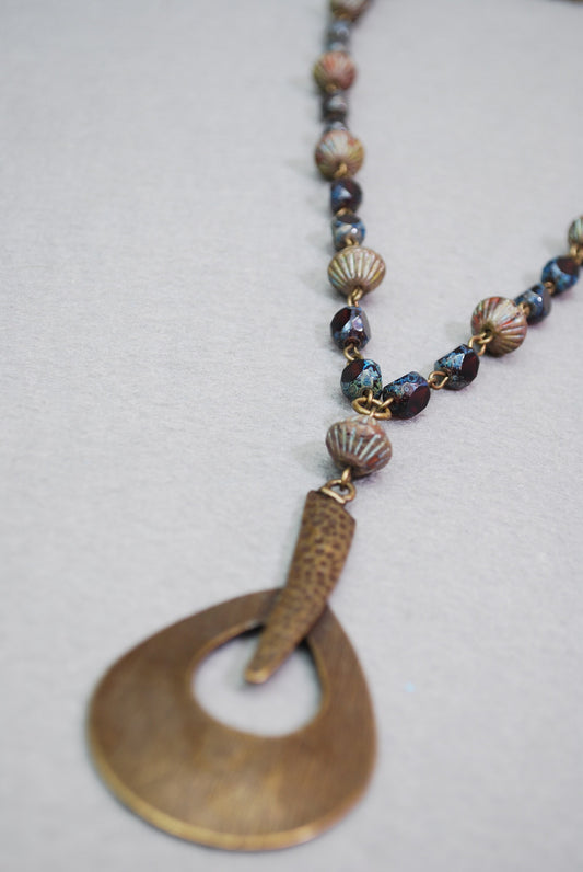 Rustic Bohemian Necklace with Mixed Czech Glass Beads in Bronze-Colored Metal Alloy - Perfect for Any Occasion