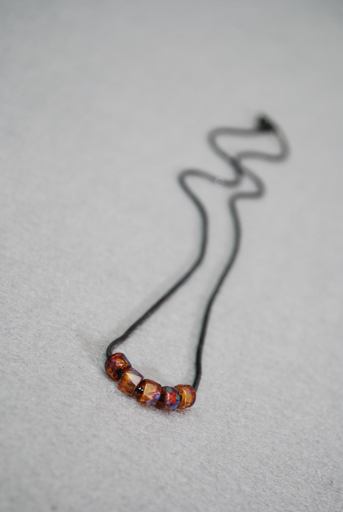 Urban Chic Elegance Necklaceб Minimalist Slainless Steel Black chain necklace with 5 floating Beads choker,Estibela design, 45cm 18"