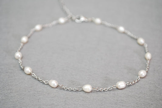 Romantic freshwater pearl choker, stainles steel necklace, bride stone jewelry, boho wedding,  35cm 14"