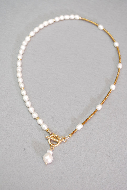 Elegant Half Seed Beads & Half Freshwater Pearl Necklace - Custom Handmade Jewelry for Business Ladies, Brides and Mothers