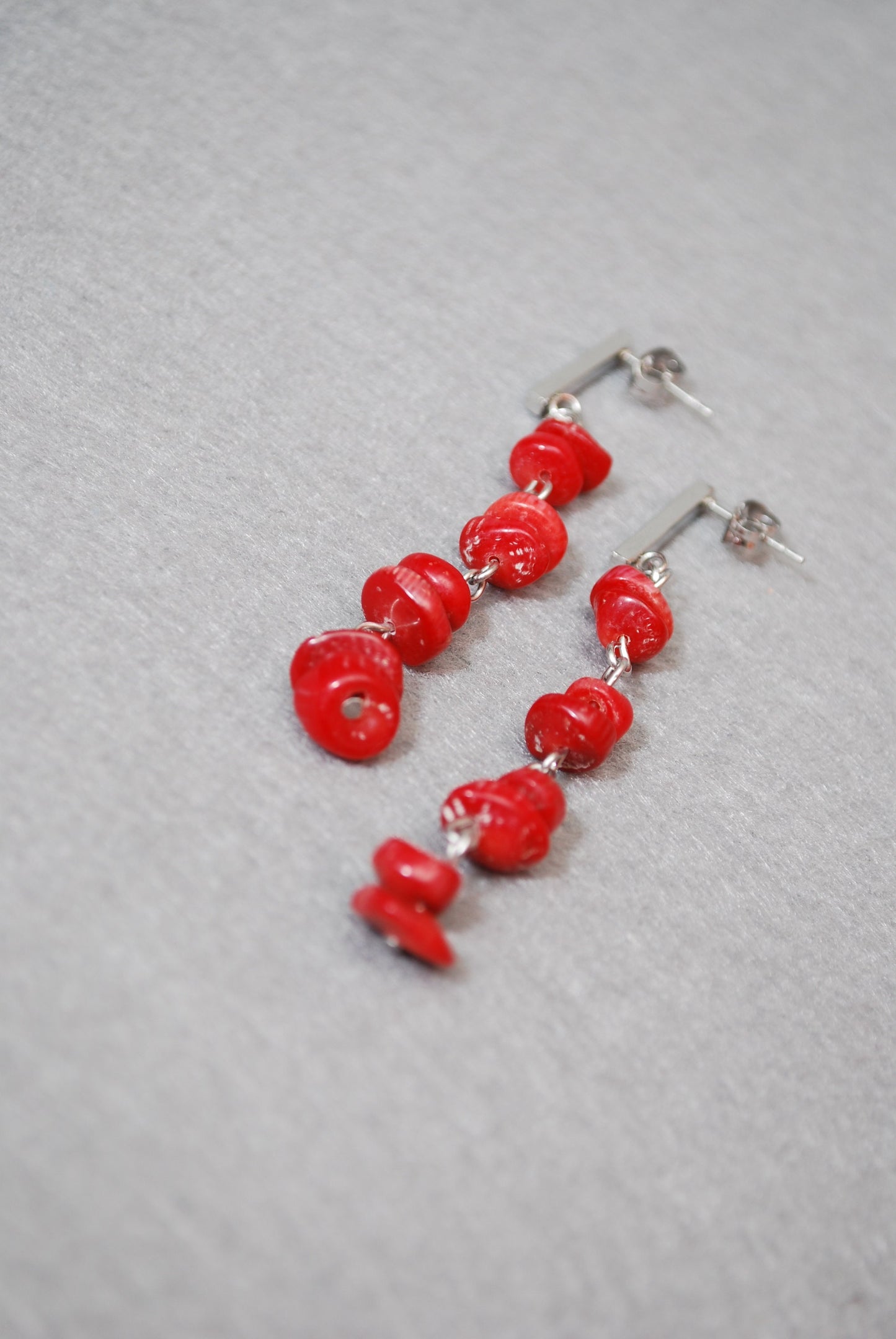 Earrings & Choker set, Red coral stone beaded jewelry, Summer Collection, Birthday party, chain necklace