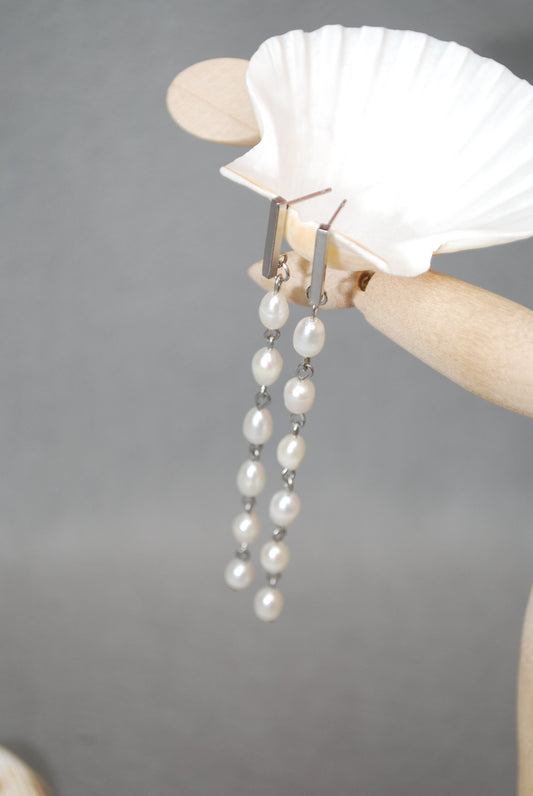 Cascade freshwater pearl Earrings, long stone earrings,  wedding bride jewelry, 9cm - 3.5"