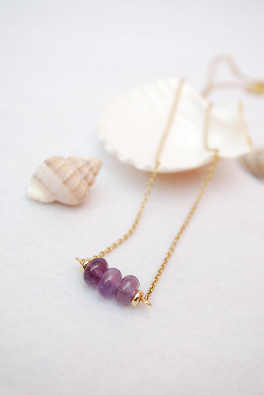 Natural purple amethysts gemstonetone beads necklace, tiny elegant necklace, casual everyday style