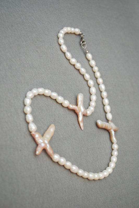 Baroque pearl necklace: Vintage style, bridal freshwater jewelry, handmade for timeless elegance,  58cm 23"