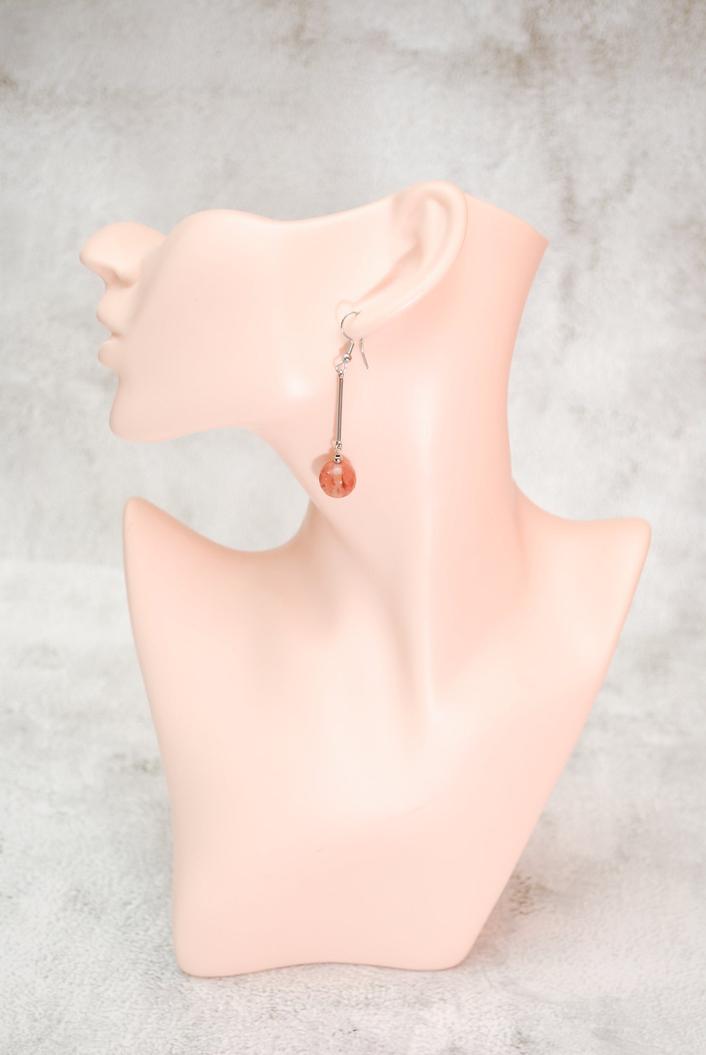 Estibela's Big Agate Stone Pink Beaded Earrings - Lightweight Stainless Steel Earrings for Boho Chic Style,  6cm 2.5 inches