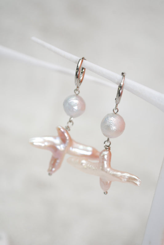 Vintage Style Baroque Freshwater Pearl Earrings with Unique Hoop Design and Rustic Boho Flair for Daily Wear, Special Occasions 5.5cm  2.15"