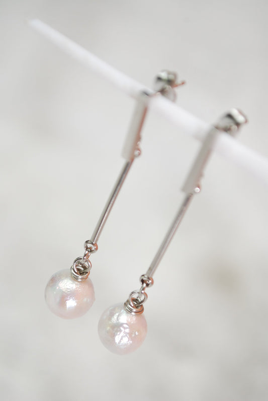 Stainless Steel Stick & Freshwater pearl, Elegant baroque pearl earrings, Bridal earrings, 5cm 2"