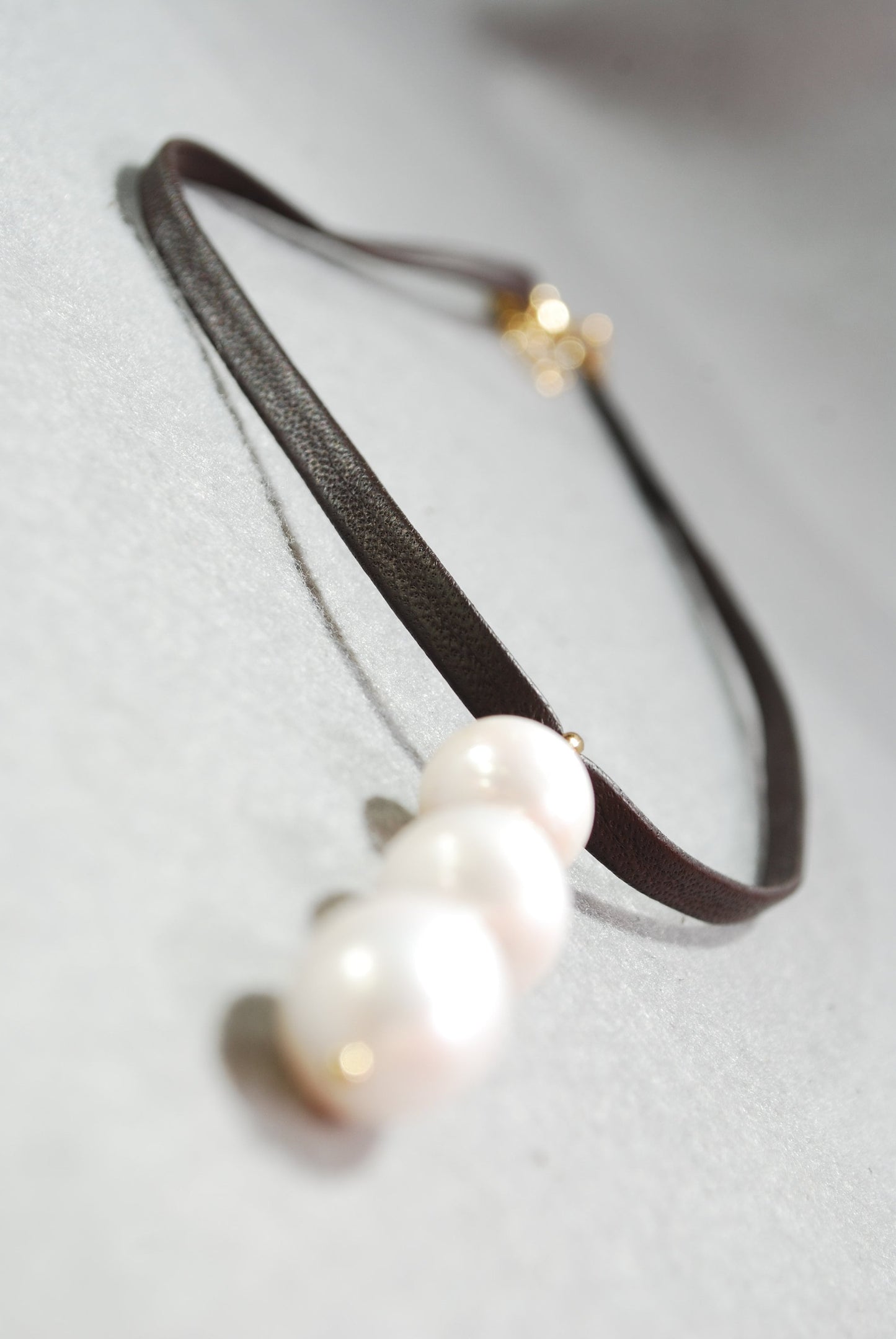 3 Large Freshwater Pearl & leather cord necklace,  formal office wear, Estibela design, 39cm - 15"