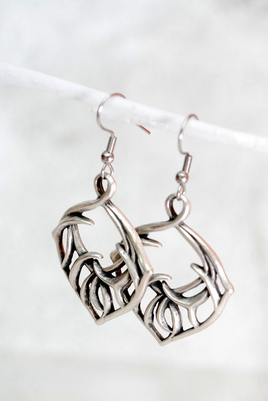 Wild abstract form silver tone earrings, large earrings, Dangling Bohemian Earrings,  2" - 5.5cm