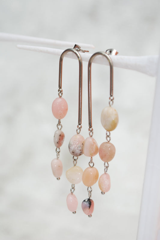 Opaline Stone Beads Arc Earrings, Hippie Wedding Jewelry, Bride Earrings, 7,5cm 3"