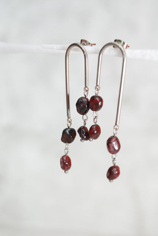 Garnet Stone Beads Arc Earrings, Stainless Steel Jewelry,  Bride Earrings, 6cm 2.3"