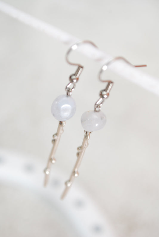 Unique light blue earrings with natural stones for a distinctive look, Chalcedony stone earrings,  7cm - 2,75inches