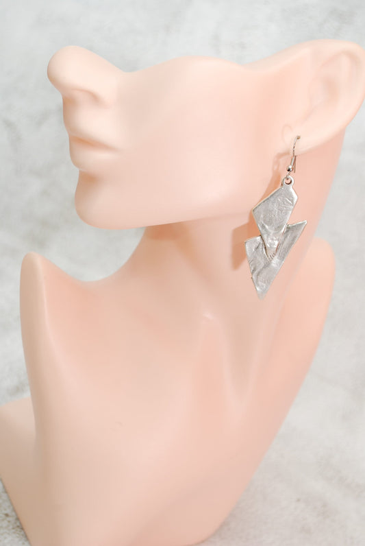 Unique geometric abstract dangle earrings, Silver plated earrings, Estibela design, 7.5cm - 3" length