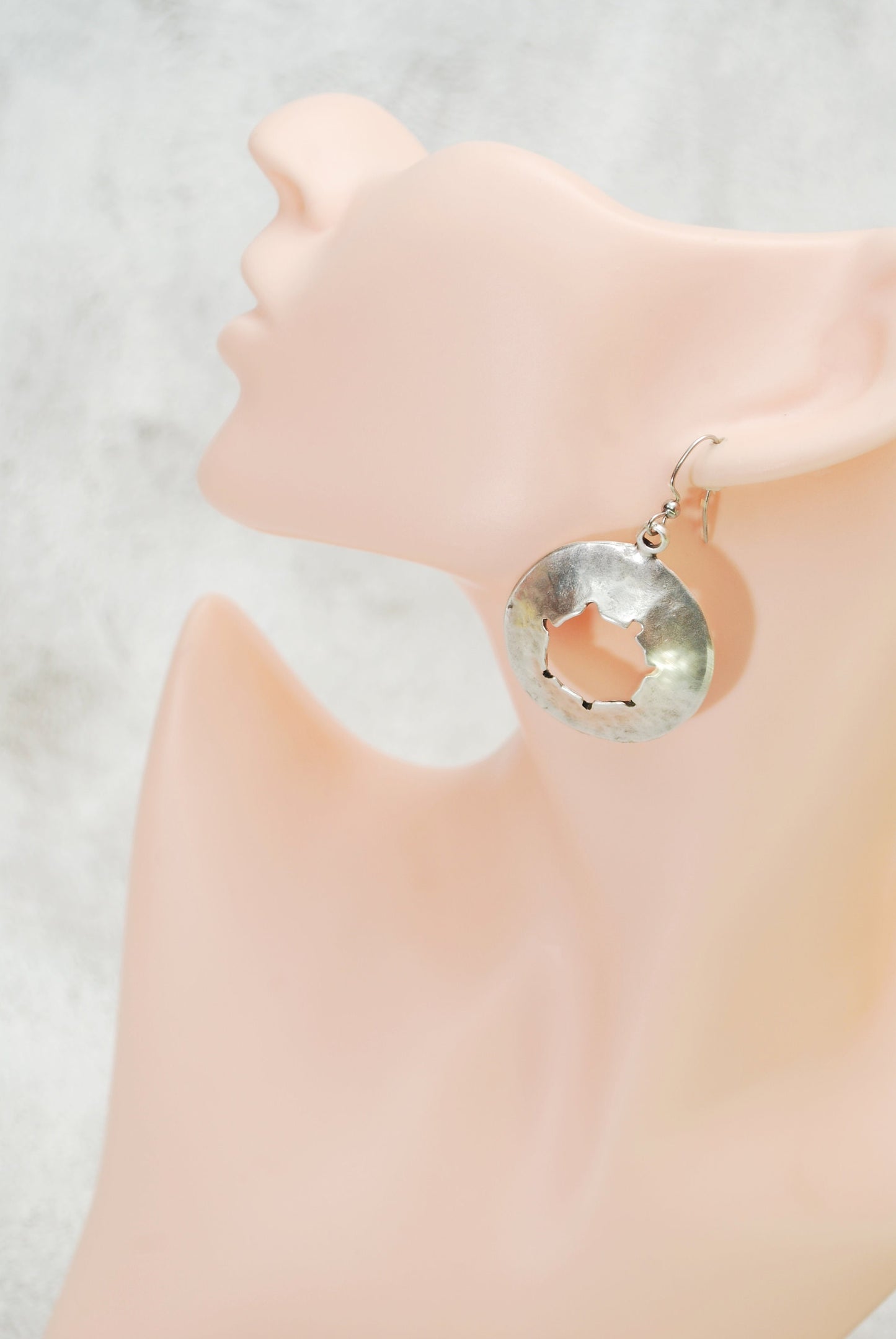 Big ragged round antigue silver earrings / Large big earrings / Estibela 5.5cm - 2"