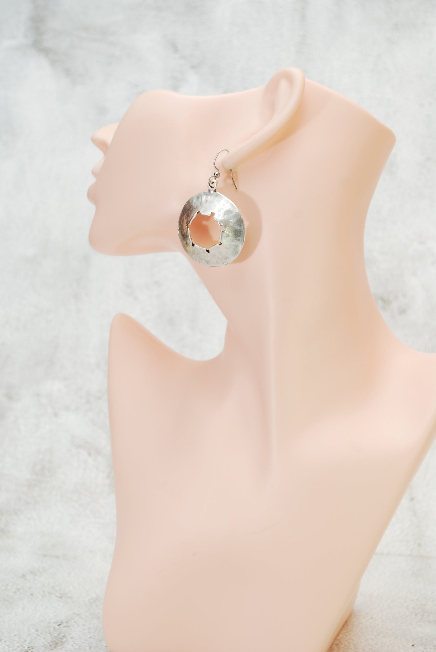 Big ragged round antigue silver earrings / Large big earrings / Estibela 5.5cm - 2"