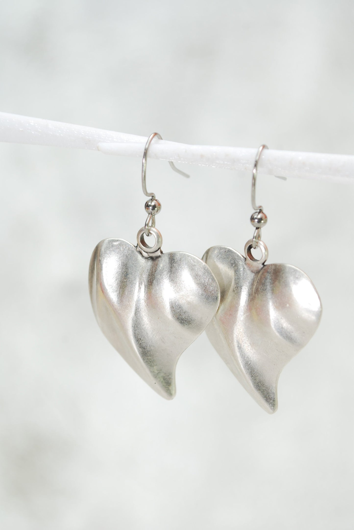 Big  heart shape earrings, antigue silver earrings, boho style, tribal art earrings, handmade 4.5cm 1.8"