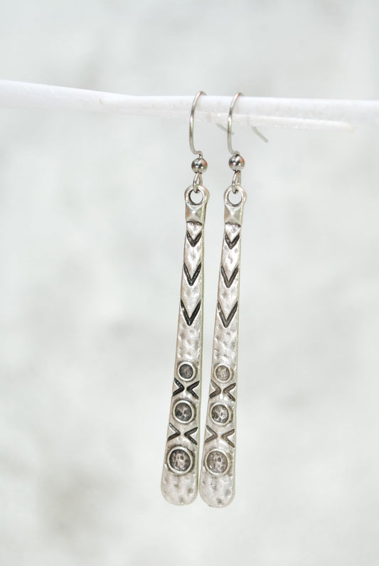 Long Geometric Earrings, Antique Silver Teardrop Earrings 7,4cm - 3in, Estibela design, Elegant Drop