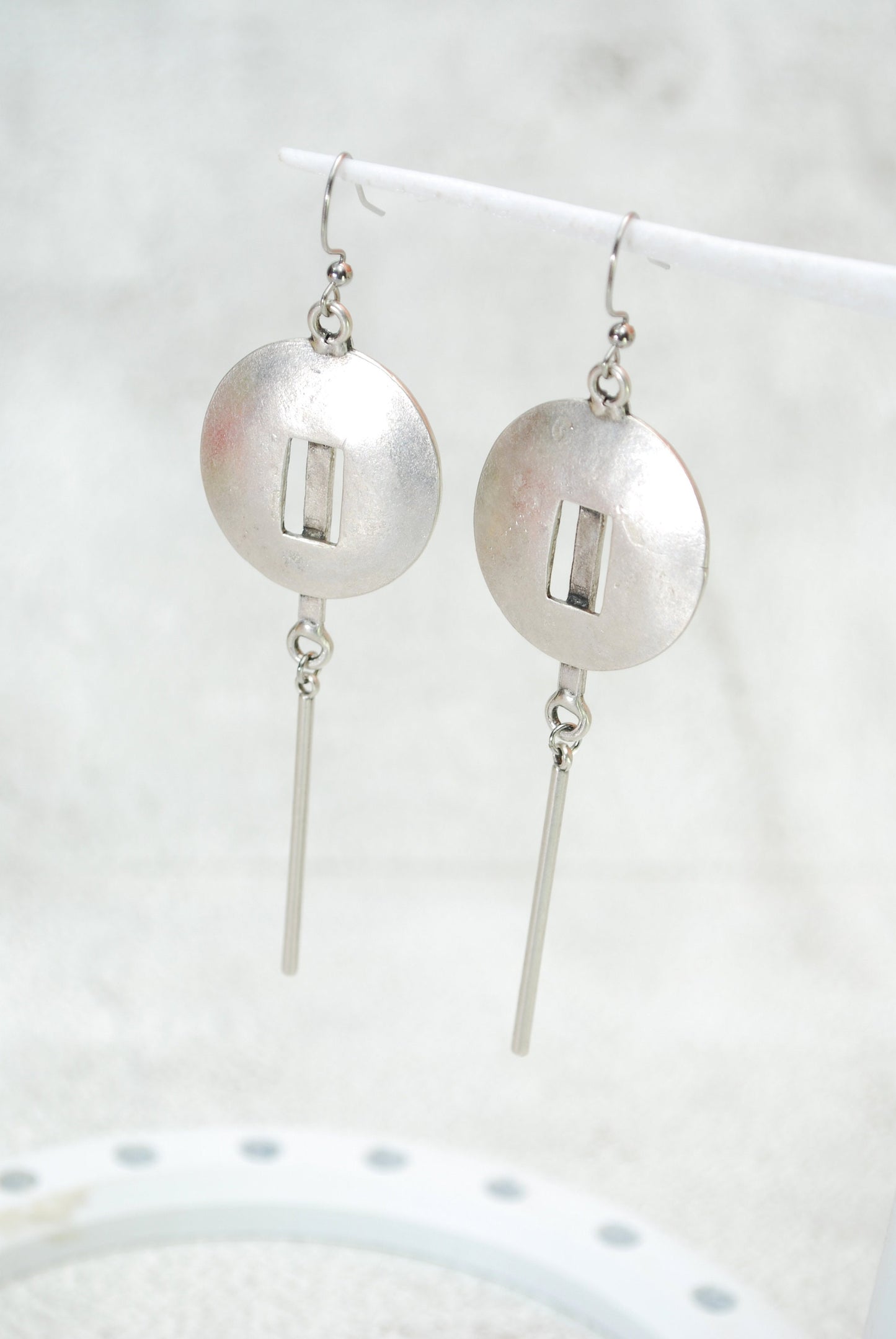 Artisanal Elegance: Limited Edition Antique Silver Abstract Long Earrings, 10cm - 4"