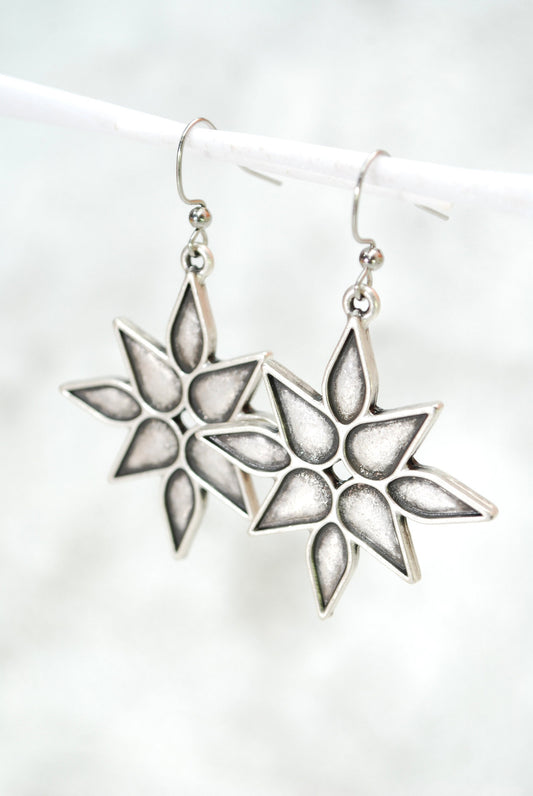 Boho Ethnic Style: Antique Silver Large Star Earrings with Effortless Elegance, Lightweight Comfort, and 2.3" (6cm) Size by Estibela