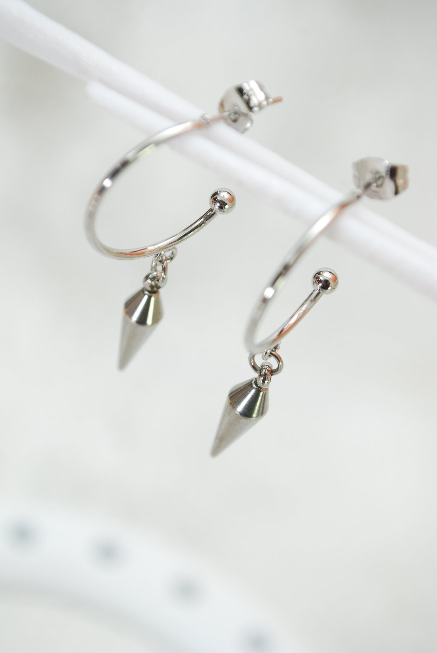Simple stainless steel spike hook earrings, 4cm - 1.5" simple everyday jewelry, hypoallergenic earrings