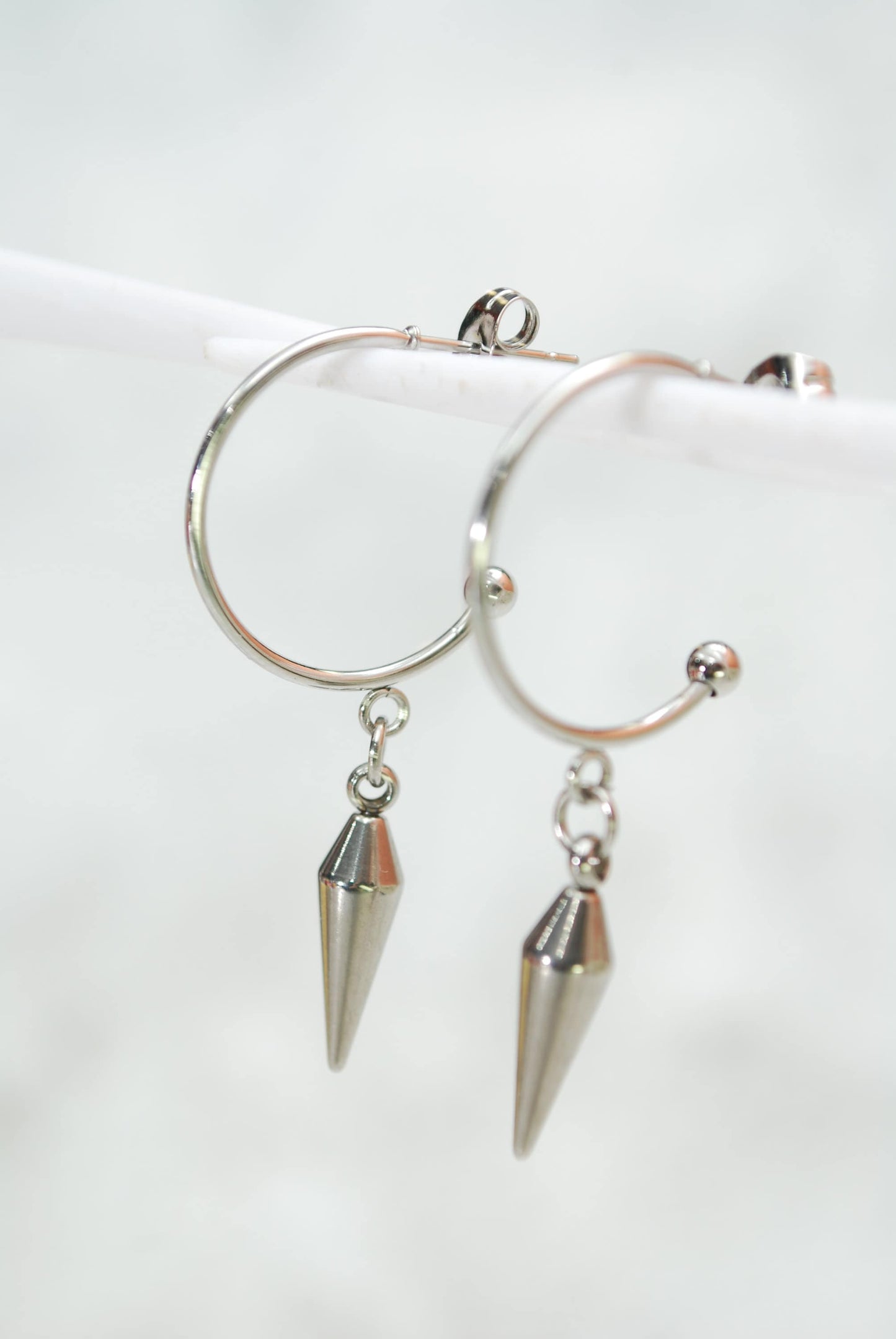 Simple stainless steel spike hook earrings, 4cm - 1.5" simple everyday jewelry, hypoallergenic earrings