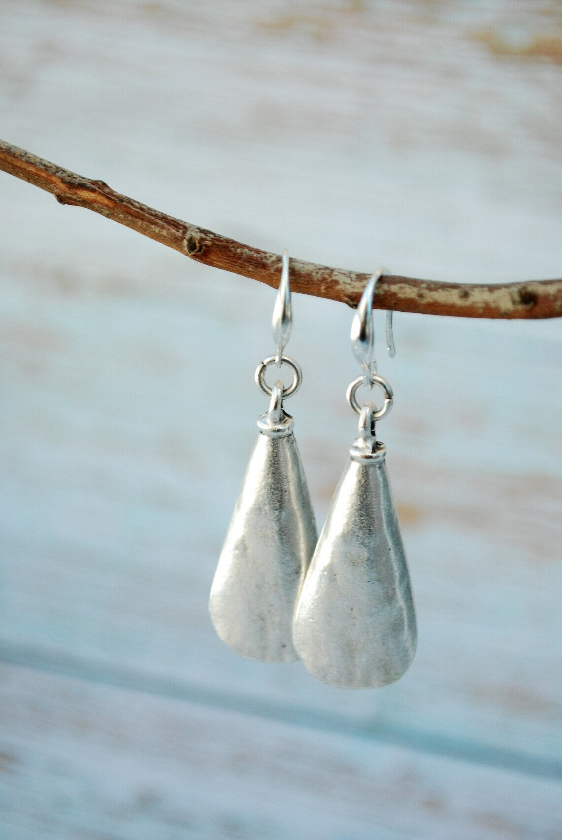 Abstract Shape Silver Tone Earrings - Exclusive Estibela Design for a Unique Look - Lightweight - Perfect for Boho, Gypsy and Hippie Outfits