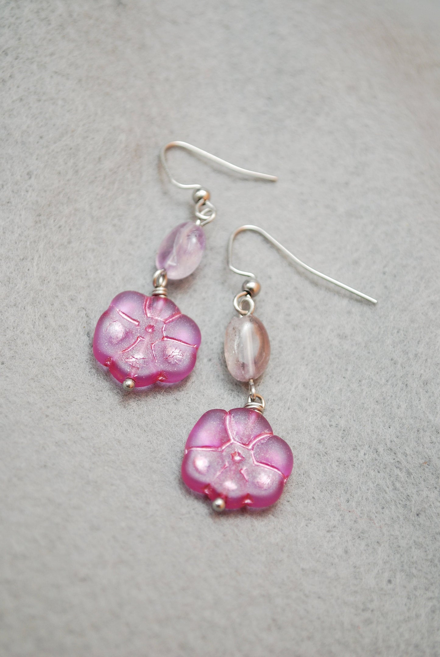 Chic and Playful: Czech Glass Flower Earrings for Fashion Enthusiasts. Estibela design. 5cm - 2"