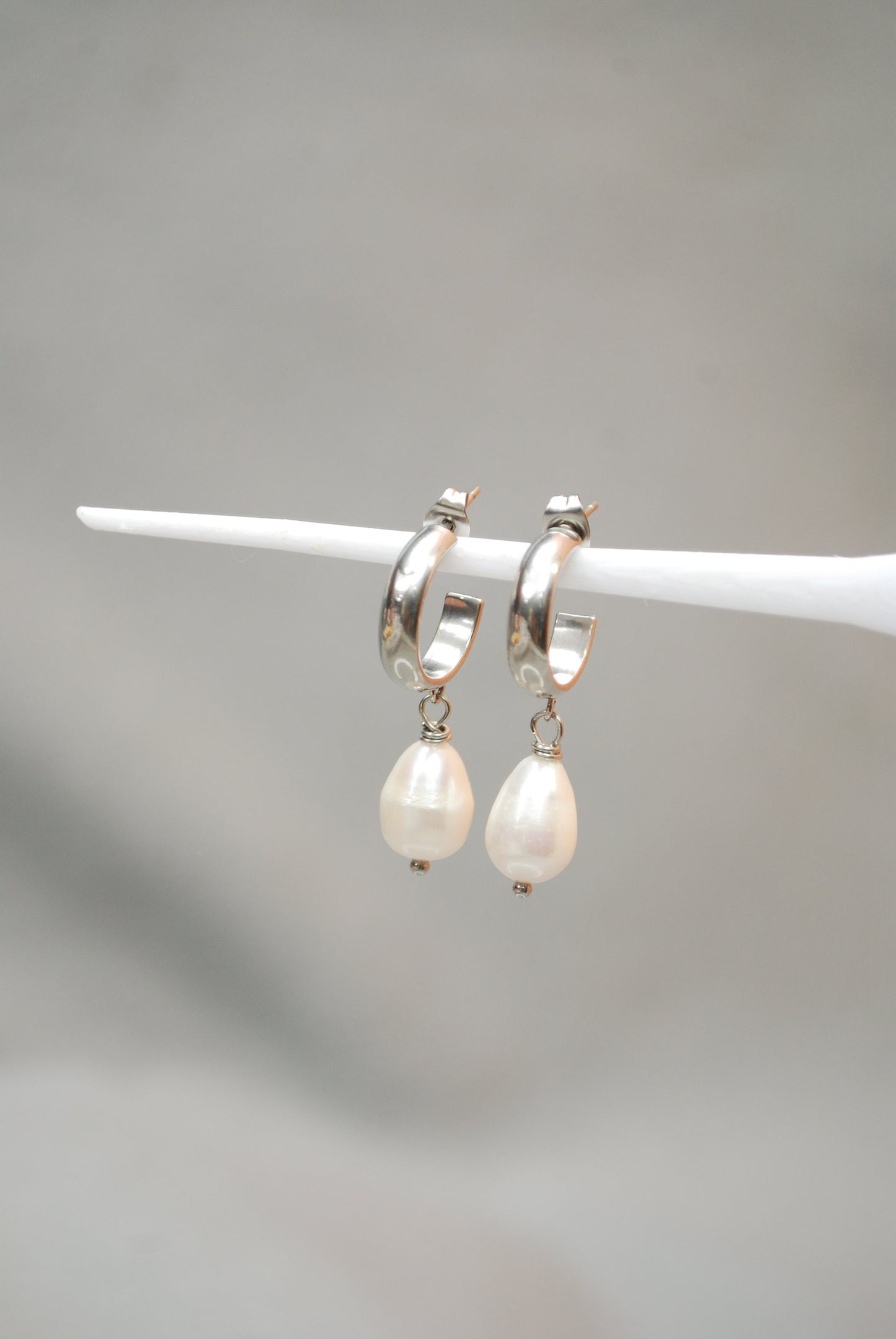 Classy Stainless Steel earrings with Freshwater Teardrop Bead, Chic and dainty earrings for a classy touch, 3.4cm 1.3" Estibela design