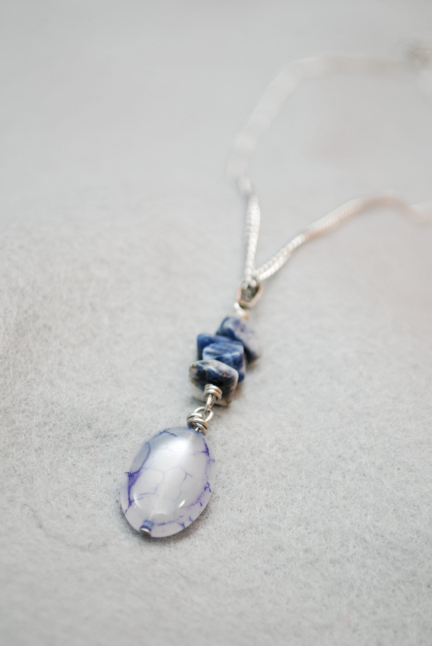 Lapis lazuli and dragon agate necklace, stainless steel necklace with gemstone accents, Estibela design, Elegant pendant for women