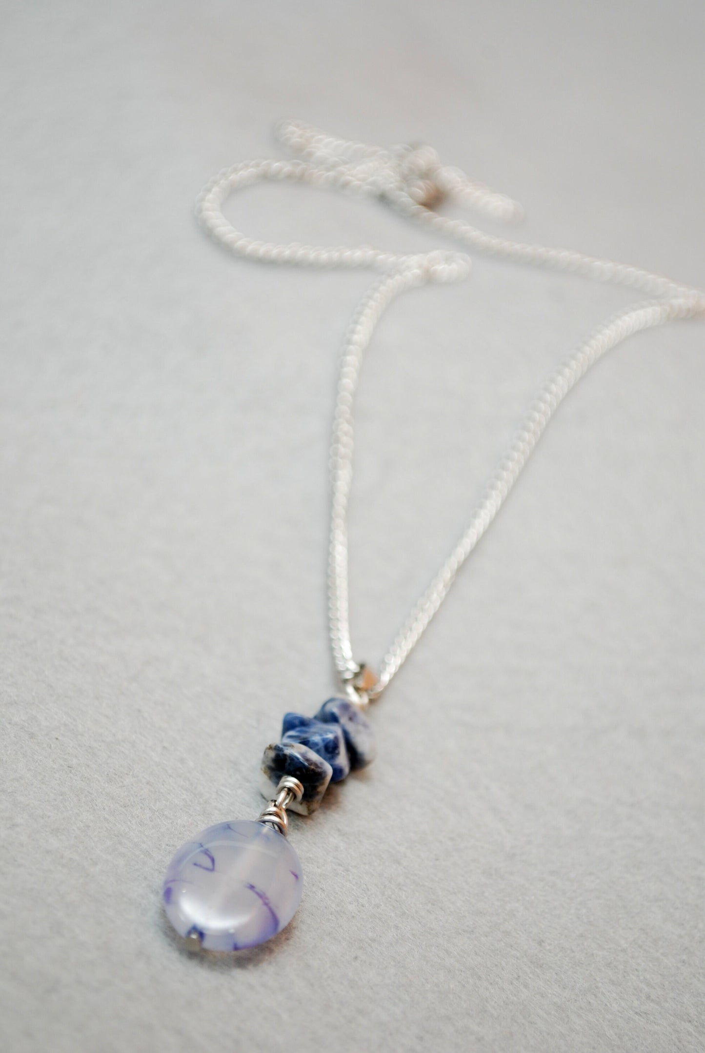 Lapis lazuli and dragon agate necklace, stainless steel necklace with gemstone accents, Estibela design, Elegant pendant for women