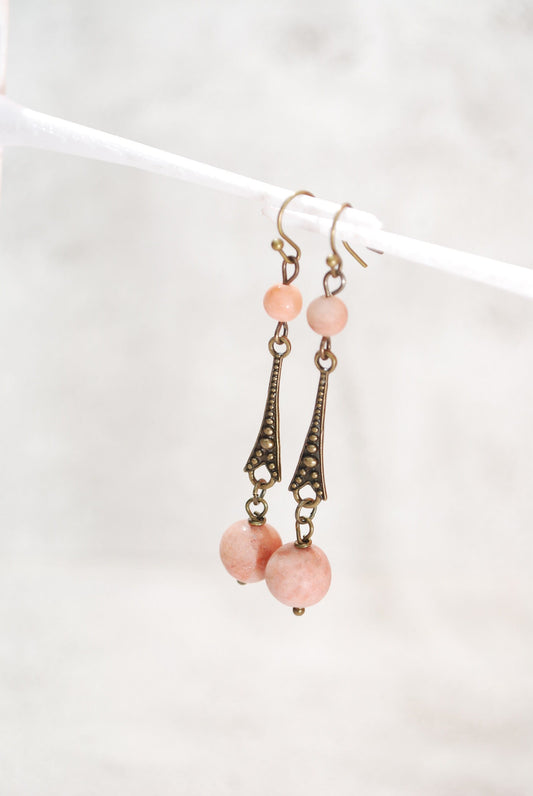 Tribal Boho Aventurine Teardrop Earrings: Handcrafted Statement Pieces for Bohemian Chic and Everyday Style, Estibela design,  6cm - 2.5"
