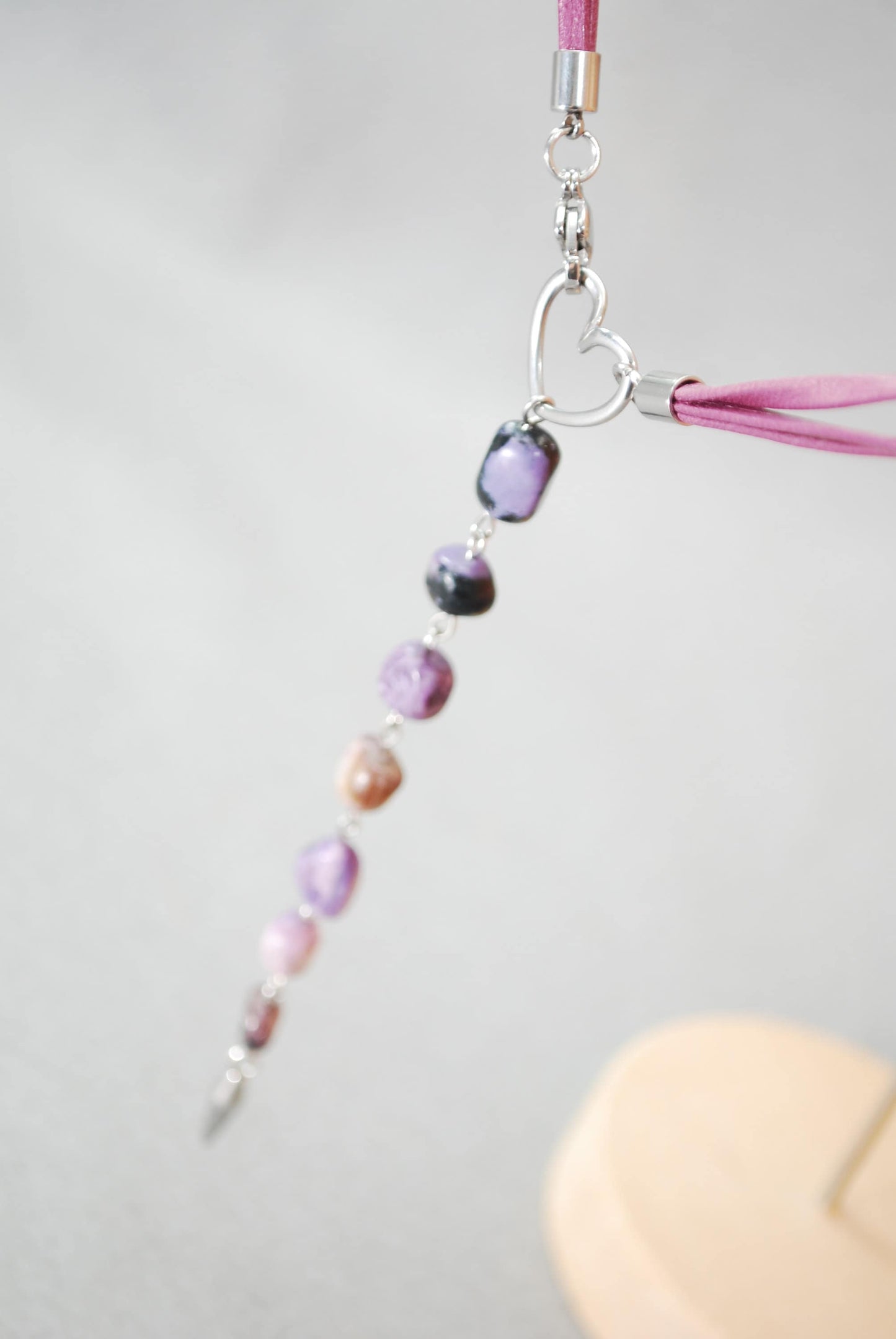 Mulberry Purple Charoite Stone Y Necklace: Unique, Elegant, and Sensual Accessory for Fashion Forward Individuals, Estibela design, 40cm 16"