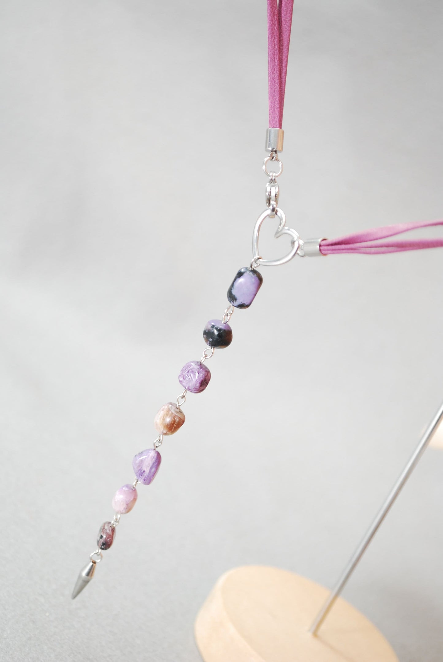 Mulberry Purple Charoite Stone Y Necklace: Unique, Elegant, and Sensual Accessory for Fashion Forward Individuals, Estibela design, 40cm 16"