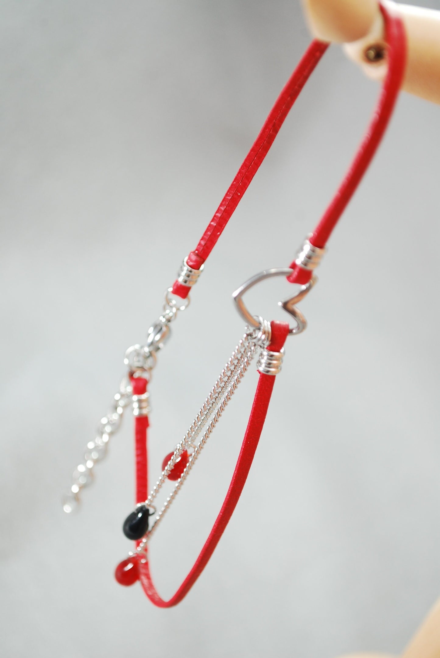 Bold Red Leather Choker with Stainless Steel Heart Pendant - Exclusively Designed by Estibela, Adjustible length.
