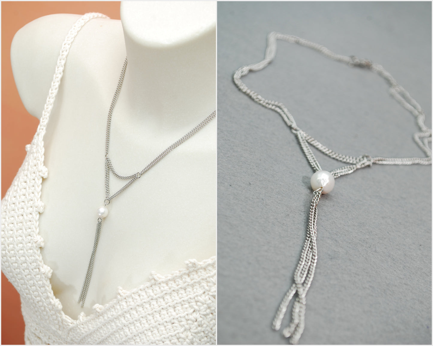 Minimalist Lariat Necklace with Pearl Accent